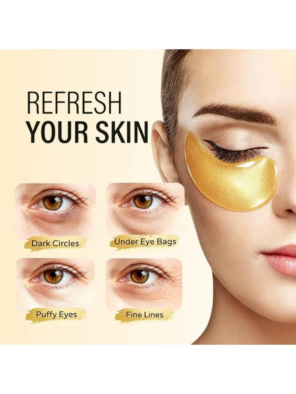 24K Gold Under Eye Patches - 50 Pairs, Collagen Eye Masks for Dark Circles